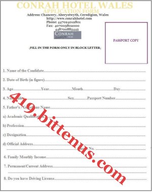 Conrah Hotel Employment Application Form Page 1